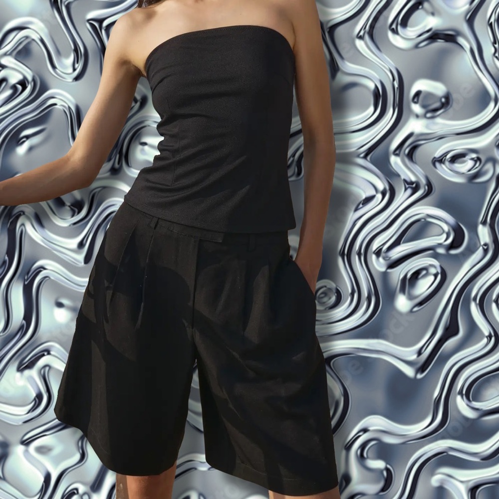 BLACK TAILORED LONGLINE OFFICE CORE LIBRARIAN BALLET DRESS PANT KHAKI JORTS